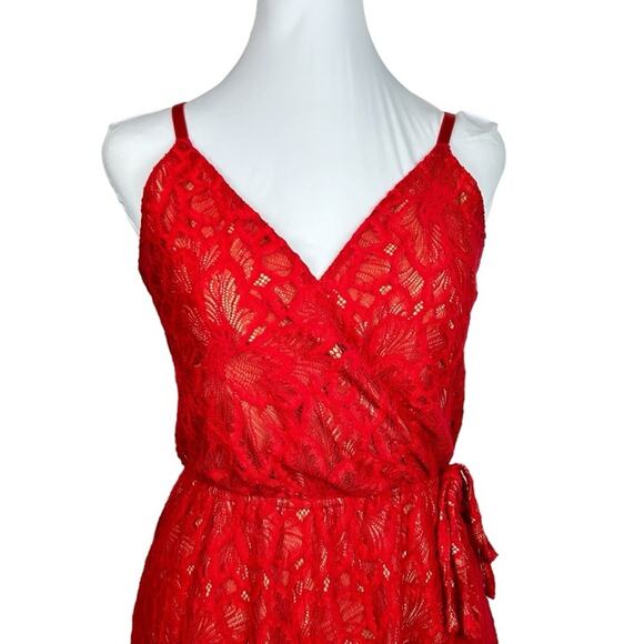 ALI & JAY Dress Womens Size S Red Lace Wrap Front Drawstring Waist Delicate Chic - Picture 5 of 12